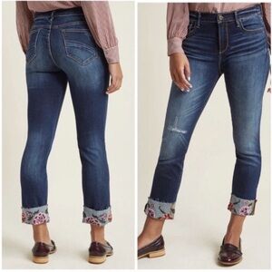 Driftwood Colette Floral Embroidered Cuff Jeans Dark Wash Size 28 Boho Coastal